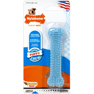 Nylabone Juguete Masticable Hueso Flexible Sabor Pollo para Cachorro, Azul Nylabone Juguete Masticable Hueso Flexible Sabor Pollo para Cachorro, Azul